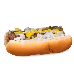  a hot dog with onions and mustard