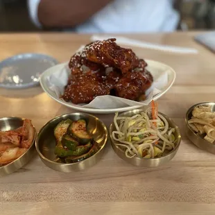 Of course, the little plates that come with any authentic Korean spot