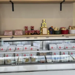 Pasta and sauce display case.