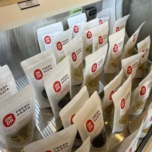 Some of the pasta in the refrigerator