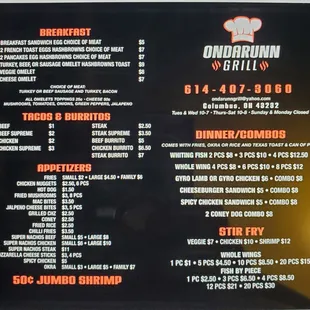 the menu for the restaurant
