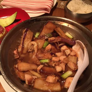 Salted Fish, Chicken and Eggplant in a Hot Pot