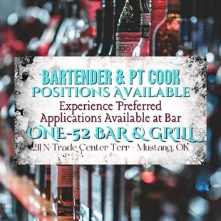 a sign for bartenders