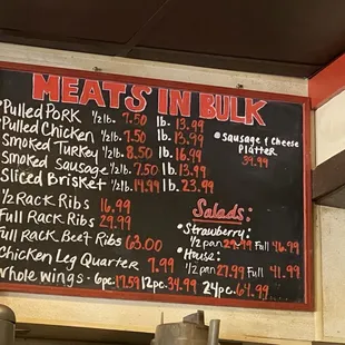 Meat in bulk menu