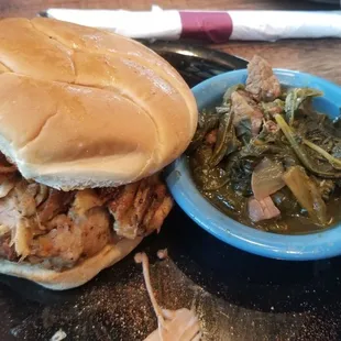 Jumbo pulled pork and turnip greens