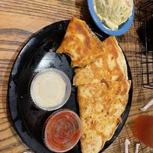 Half BBQ Pork Quesadilla with Mustard Potato Salad
