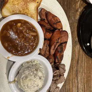 Sausage with a little brisket from my wife&apos;s sandwich.