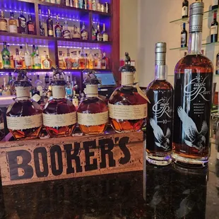 a display of liquor bottles