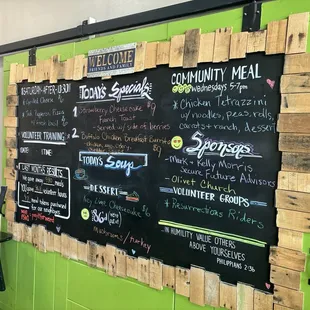 Welcome board and specials