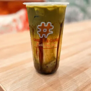 Matcha latte with brown sugar boba