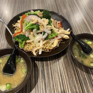 Chicken Pan-fried Noodle and complimentary miso soup