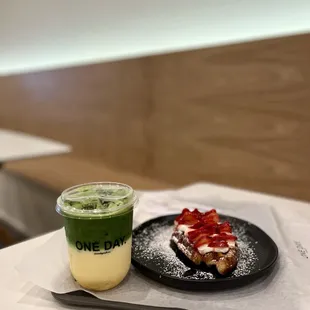 Strawberry croiffle and mango matcha!