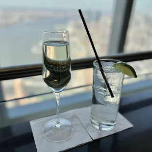 a glass of wine and a glass of water