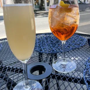 Aperol spritz and a Bellini! Perfect for a summer lunch.