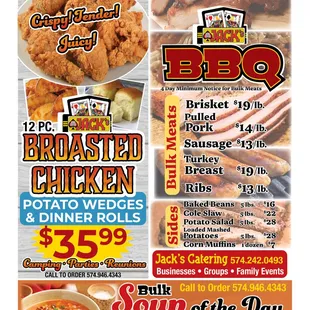 Jack's Broasted Chicken Special, Bulk BBQ and Bulk Soups