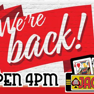One-Eyed Jack's is back! We are rested and ready to serve you! Jack's opens at 4 p.m. today!