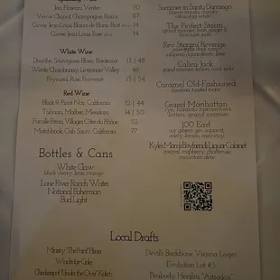 Cocktail menu