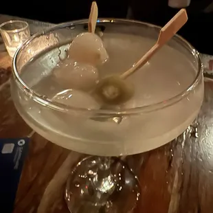 Ranch vodka martini with pear onions and olive oil