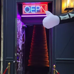 open sign and stairs