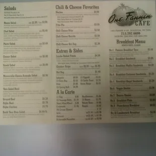 a menu for a restaurant