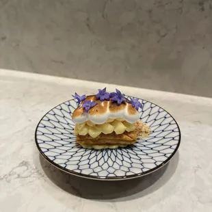 Lime curd -- puff pastry, toasted meringue, praline powder
