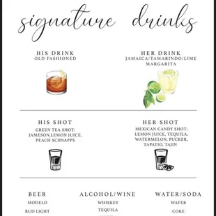 Bad Menu and signature drink and shots