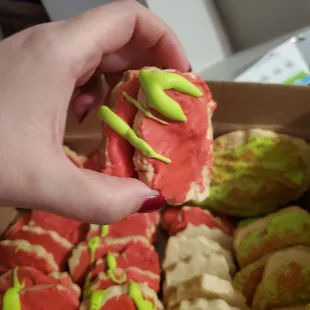 a hand holding a cookie