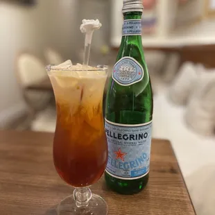 Thai iced tea and sparkling water