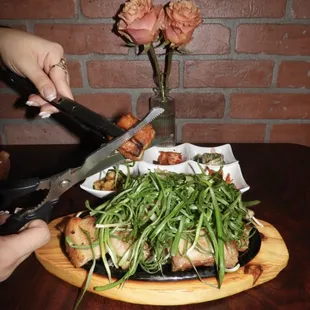 Pork belly with green onions