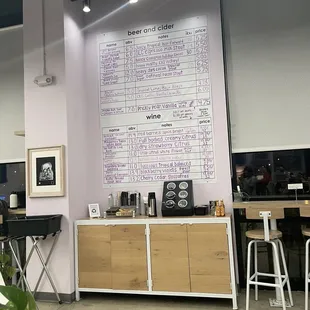 Drink menu