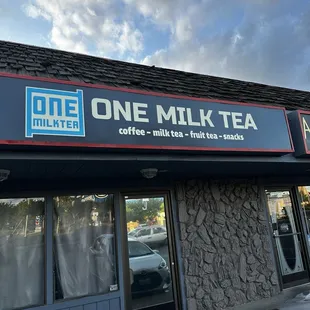 Storefront entrance and signage