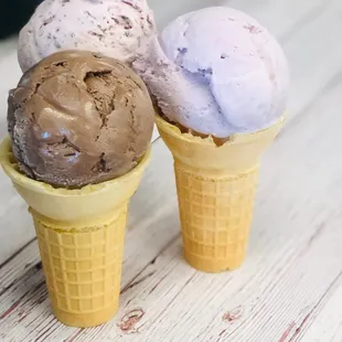 three different flavors of ice cream