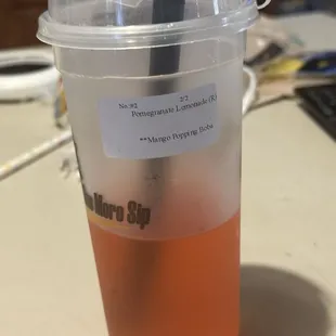 Pomegranate Lemonade with mango popping boba