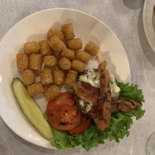 Black and blue Black &amp; Bleu Bacon Burger without the bun