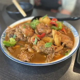 Spicy Big Plate Chicken Over Flat Noodles ($20.99)