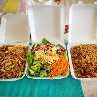House noodles, oriental salad, &amp; teri chicken fried rice