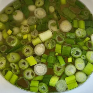 Traditional seaweed soup is flavorful with topping scallions
