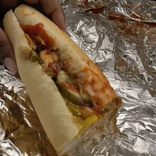 Chicken Cheese Steak w/ onions, peppers, &amp; pickles