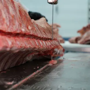 the meat being processed
