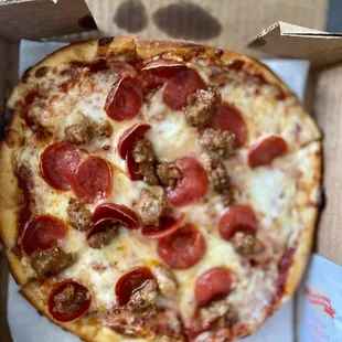 Pepperoni and sausage pizza