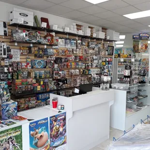 Front counter with gaming items behind.