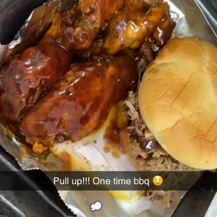 Pulled pork special with wings and fries not pictured