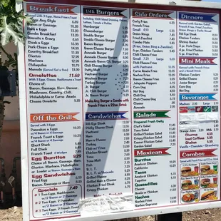 a menu on a sign