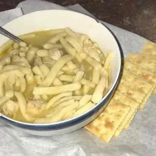 Chicken and Noodles served with mashed potatoes!