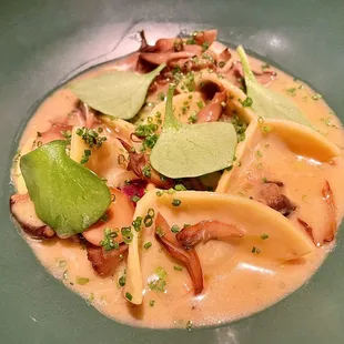 Mushroom Stuffed Pasta, Porcini Beurre Blanc, Pickled Onion, Parmesan