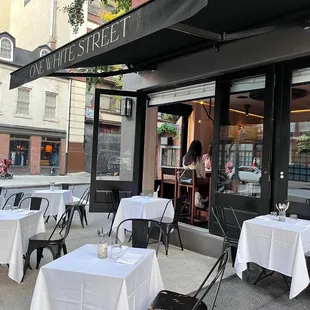 tables and chairs outside a restaurant