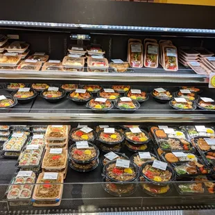 Dinner goodies within the refrigerated case.