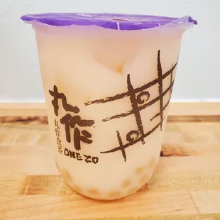 Lemon yakult with lychee boba