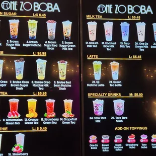 Boba menu
