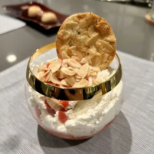 Melba peach - poached peach, strawberry sorbet, chantilly, almond